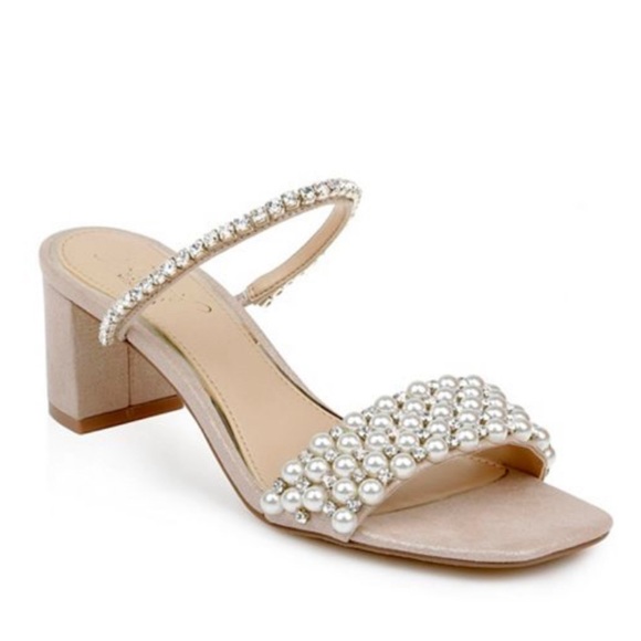 Jewel Badgley Mischka Orsen Embellished Slide Sandal Heel, 7.5 (rose gold/nude) - Picture 2 of 9